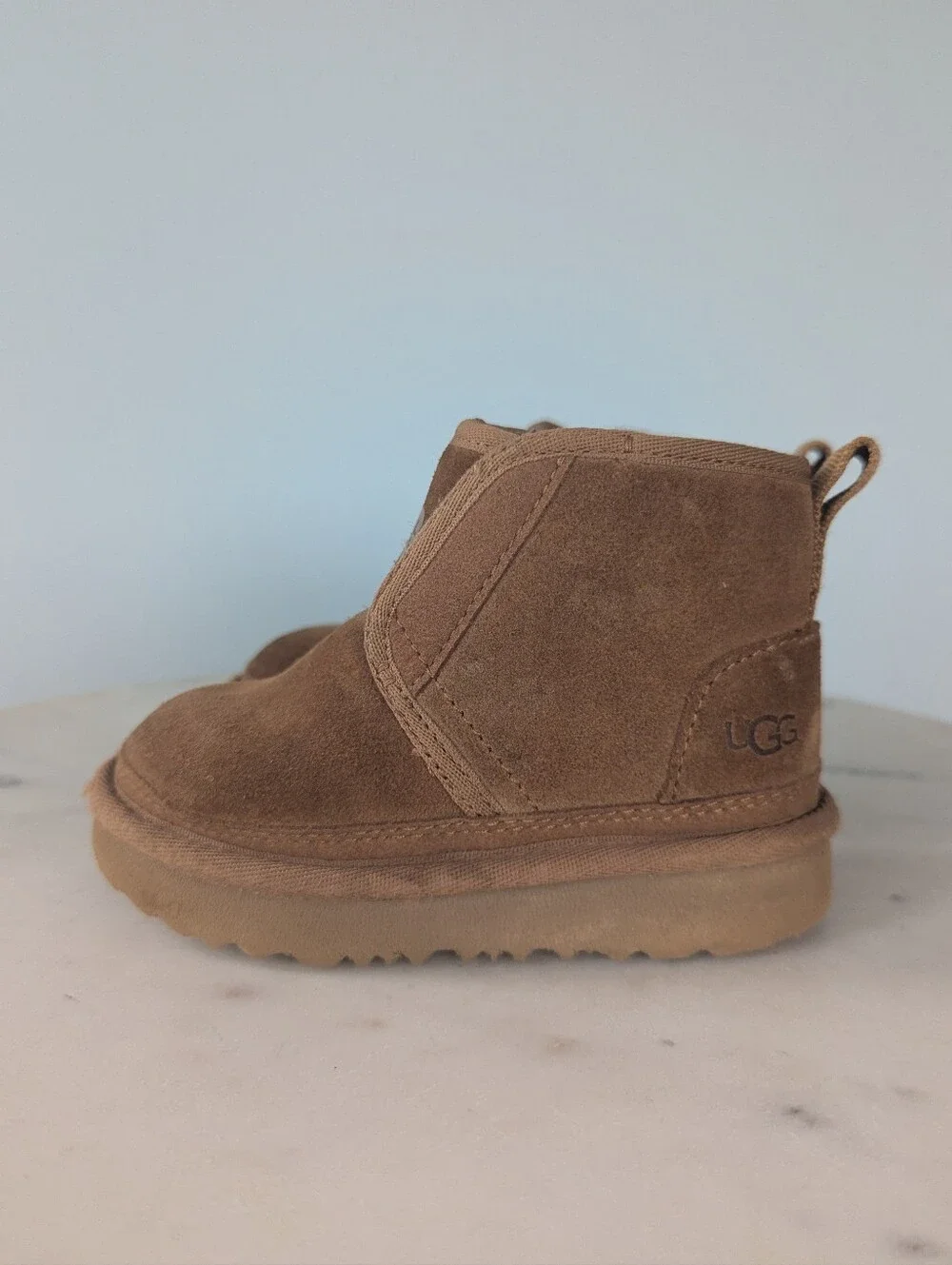 UGG Baby Neumel EZ Fit Chestnut Brown Suede Logo Winter Boots